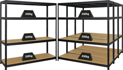 Produktbild von Mega Deal | 4x Schwerlastregal Giant Elephant | HxBxT 160x150x45cm | Fachlast 200kg | Schwarz
