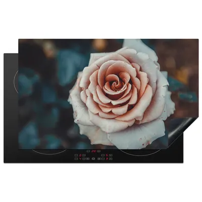 Produktbild von KitchenYeah© Herdabdeckplatte Blume - Weiß - Rosa , 85x52cm, Küche Deko, Glaskeramikkochfeld Herdabdeckung, Abdeckplatte fùr Kochfeld