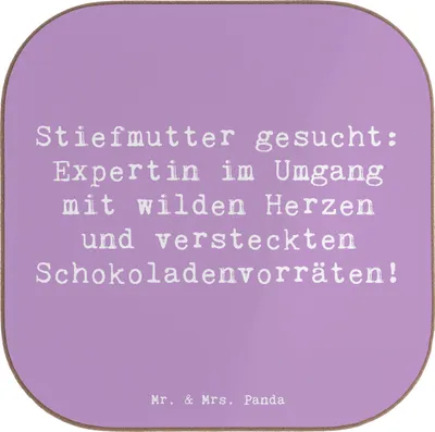 Produktbild von Mr. & Mrs. Panda Untersetzer für Gläser Spruch Stiefmutter Expertin - Lavendeltraum - Geschenk, besonders, Holzuntersetzer, lustige Familienwitze, Tischuntersetzer
