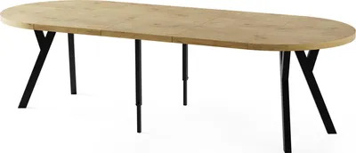 Produktbild von Esstisch Rund Groß XXL Ausziehbar im Loft-Stil – 100 bis 250 cm – Extra Lang Ausziehtisch mit Schwarzen Holzbeinen, Industrieller Tisch für 5-14 Personen – Esszimmertisch – Eiche Hell Braun