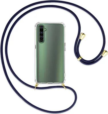 Produktbild von Handykette Backcover-Schutzhülle mit Band (Metall goldfarben) für Realme X50 Pro 5G - dunkelblau