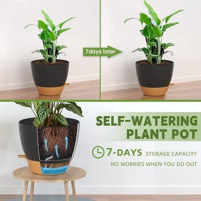 Produktbild von Famanu Pflanzentopf 30 cm mit Selbstbewässerung - Schwarz