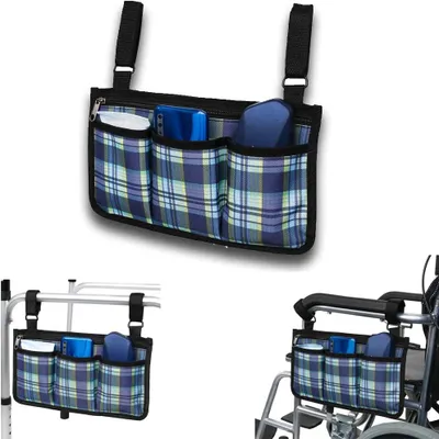 Produktbild von Rollstuhltasche für Armlehne - Rollstuhl Tasche für Rollstuhlarmlehnen, Wasserdichte Tragbare Rollertasche mit 4 Fächern