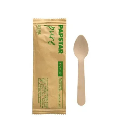 Produktbild von Papstar Kaffeelöffel aus Holz "pure" 11 cm einzeln verpackt in Papierbeutel, 10 x 50 Stück