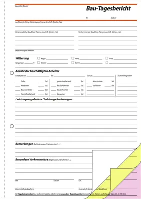 Produktbild von SIGEL SD063 Bautagebuch, 1., 2. und 3. Blatt bedruckt, A4, selbstdurchschreibend, 3 x 40 Blatt