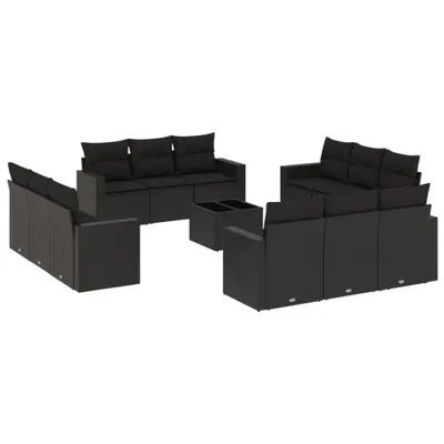 Image de vidaXL Ensemble de 13 canapés de jardin avec coussins noir poly rotin