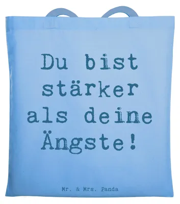 Produktbild von Mr. & Mrs. Panda Schultasche Spruch Angst überwinden - Sky Blue - Geschenk, Trost, studententasche, Zuversicht, Vertrauem, du bist stärker, Herausforderungen meistern
