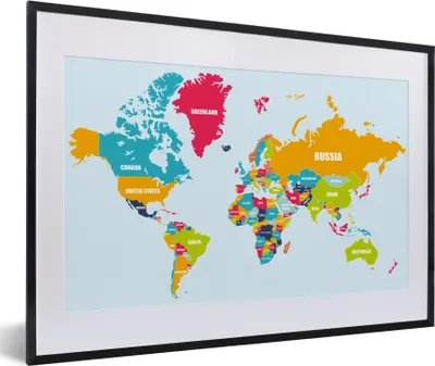 Produktbild von MuchoWow® Gerahmtes Poster Weltkarte - Farben - Buchstaben - Kinder - Jungen - Mädchen 60x40 cm - Poster mit Schwarzem Bilderrahmen Wandposter Rahmen Foto Bilder - Schlafzimmer - Plakat in Rahmen - Drucken