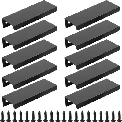 Produktbild von 10 Stš¹ck Verdeckter M?belgriffe mit Schrauben, Aluminium Schubladengriffe Schwarz Matt, 80mm Moderne Griffe for Garderobe Kš¹cheng Schrank Schublade