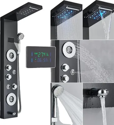 Immagine prodotto di Pannello doccia, getti corpo, doccetta con display LED, nero 8006