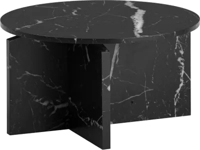 Zdjęcie produktu dla WOHNLING Stolik kawowy 60x60x33 cm Czarny Stolik do salonu o wyglądzie marmuru Nowoczesny design Stolik do salonu Okrągły stolik do salonu Mały stolik kawowy Stolik pomocniczy