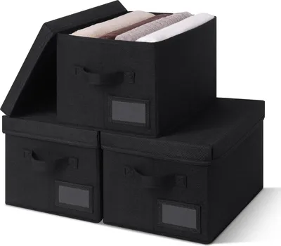Produktbild von Aufbewahrungsboxen mit Deckel Set von 3 Stoffaufbewahrungsboxen - Schwarz