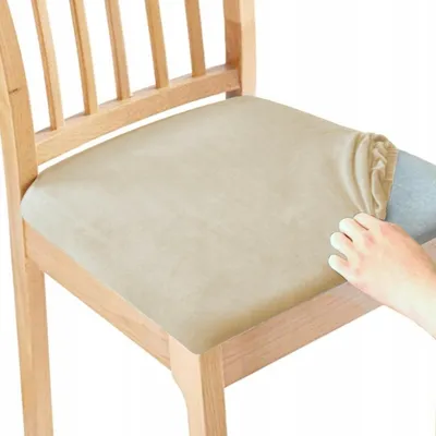 Produktbild von Stretch Sitzbezug für Stühle - 40 x 40 cm - beiges Kaschmir Samt - Stuhlkissenbezug - Stuhlbezug für Sitzfläche