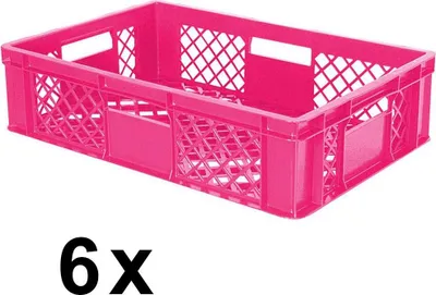 Produktbild von 6x Eurobehälter durchbrochen/Stapelkorb, PE-HD pink, Industriequalität, lebensmittelecht, LxBxH 600 x 400 x 150 mm