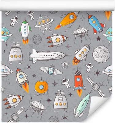 Produktbild von 10m VLIES TAPETE Rolle Kinderzimmer Kosmos Raumschiffe Raketen Monde XXL