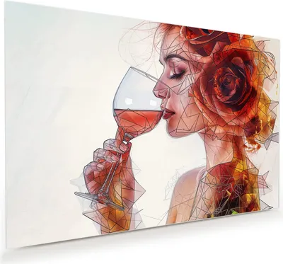 Produktbild von Glasbild 90x60cm in XXL für Wohnzimmer, Schlafzimmer Motiv Weintrinkende Frau