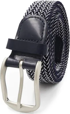 Produktbild von Glamexx24 Uni Elastischer Ledergürtel Geflochtener Stretchgürtel Dehnbarer Leder Gürtel für Damen und Herren 90 bis 145 cm-Farbe: Dunkelblau weiss -Größe: 95 cm