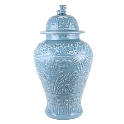Produktbild von Fine Asianliving Chinesisches Deckelvase Porzellan Blaue Koi-Fische Handgefertigt D28xH56cm Dekorative Vase Blumenvase Orientalische Keramik Vase Dekoration Vase Moderne Tischdekoration Vase