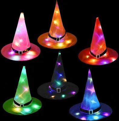 Produktbild von Einblendende Hexenmützen, Set von 6, LED-Licht, für Halloween-Partys und Dekoration.