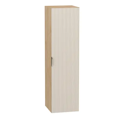 Zdjęcie produktu dla WENA Słupek łazienkowy, żebrowane fronty, kaszmir/orzech, 1 drzwi z cichym domykaniem, 33/120/33 cm