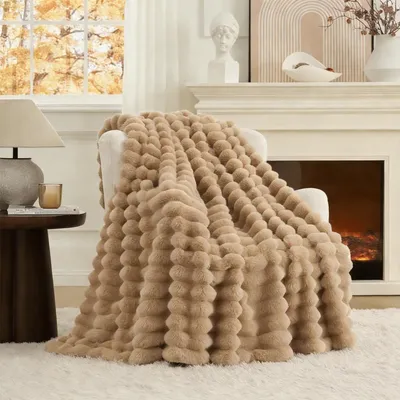 Produktbild von Kuscheldecke,  Weiche Doppel-Fleece Decke 150x200 cm, braun-kahki, Winter Decke Sofadecke Fleecedecke, warm & pflegeleicht, Indoor/Outdoor