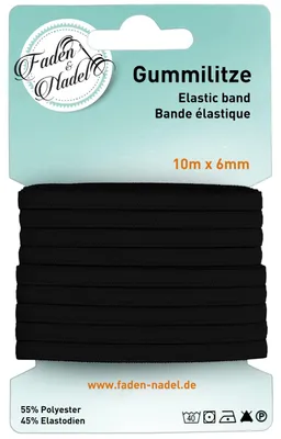 Produktbild von Gummilitze - Elastisches Gummiband - Zum Nähen und Basteln - 6 mm breit, 10 m lang, schwarz