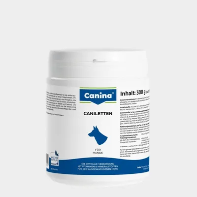 Produktbild von Canina Caniletten, Hund, Tablet, Gesundheit der Knochen, Gesundheit der Muskeln, Allgemeiner Gesundheitszustand, Zahnpflege, Junior, Kalzium, Topf