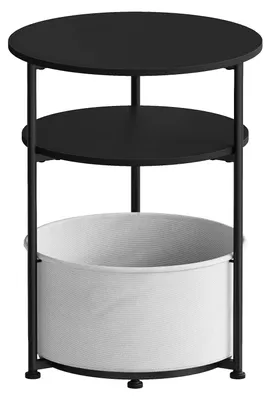 Produktbild von Runder Beistelltisch - Runder Couchtisch - Abnehmbarer Stoffkorb - Metallgestell - Holzplatte - 43 x 43 x 56 cm - Schwarz