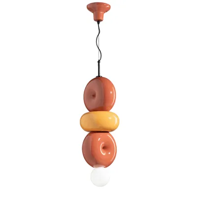 Image de Suspension Vintage Deco Bumbum 3 Elements Ceramic Yellow And Orange 1 Light E27