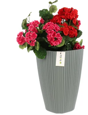 Image de Pot de fleur grand insert carré H 45cm gris rainuré élégant