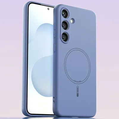 Image de Etui magnétique pour Samsung Galaxy S25, compatible MagSafe, silicone liquide, résistant aux chocs et aux rayures Bleu