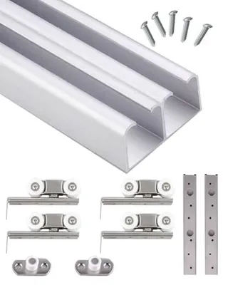 Image de Kit de rails pour porte coulissante à double rail - Aluminium, adaptable - Argenté, 1050 mm