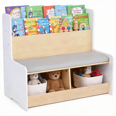 Produktbild von KOMFOTTEU 3 in 1 Kinderregal mit Sitzbank, Spielzeugregal in Froschform