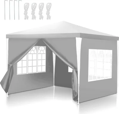 Produktbild von Faziango Pavillon Partyzelt für Gartenpartys & Feiern, regen- und winddicht, mit Seitenwänden 3x3m Weiß