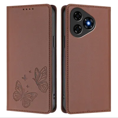 Produktbild von Lederhülle für Ulefone Note 19, Schmetterling Prägung Leder Brieftasche Schutzhülle mit Ständer Braun