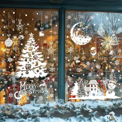 Image de Décorations de fenêtre pour Noël, motifs flocons de neige, 9 feuilles, 202 pièces