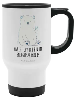 Produktbild von Mr. & Mrs. Panda Thermobecher Eisbär Faul - Weiß - Geschenk, Mehrwegbecher, thermosbecher, Bär, Teddy, kaffeebecher mit deckel, Arbeit, Reisebecher, Nordpol, Büro