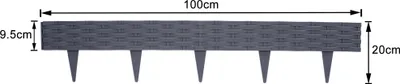 Image de UISEBRT 5m de rotin Bordure de pelouse avec 5 éléments de 100 cm chacun Aspect rotin Design Bordure de parterre Plastique pliable Gris