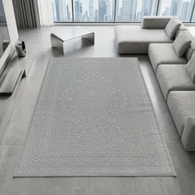 Immagine prodotto di Tappeto riciclato, colore grigio, motivo ornamentale, stile moderno, ideale per il soggiorno, dimensioni: 160 x 230 cm