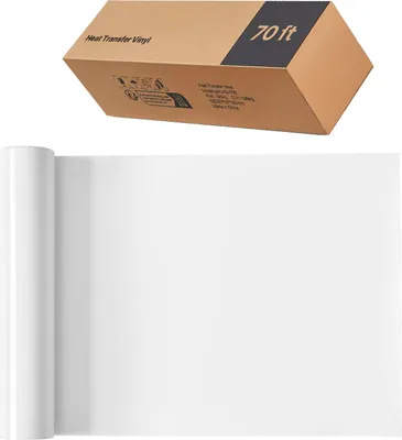 Produktbild von SucceBuy Vinylfolie für Wärmeübertragung (304,8 x 21336 mm), glänzend weiße HTV-Bügelvinylrolle, kompatibel mit Schneidemaschinen, ideal für T-Shirts, Kissen und Hüte