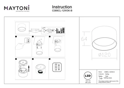 Produktbild von Maytoni Deckenstrahler Vega LED incl. Schwarz aus Aluminum 12W für Küche, Schlafzimmer, Wohnzimmer, Esszimmer, Lobby