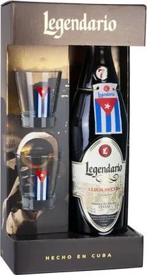 Produktbild von Legendario Elixir de Cuba 34% Vol. 0,7l in Geschenkbox mit 2 Gläsern