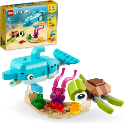 Produktbild von LEGO 31128 Creator 3-in-1 Delfin und Schildkröte, Seepferdchen, Fisch, Meerestieren-Figuren, Spielzeug zum Bauen