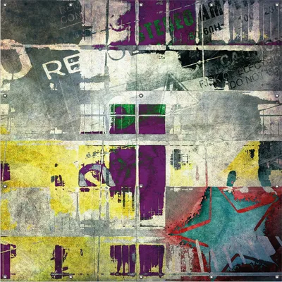 Produktbild von Wallario Outdoor-Poster für Garten oder Balkon, Motiv Retro-Style lila-gelb, in ca. 180 x 180 cm