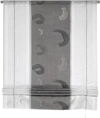 A Roman blind with a decorative panel featuring abstract brushstroke patterns.