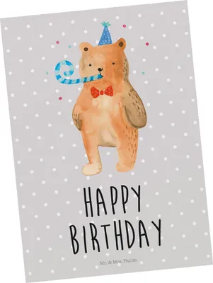 Produktbild von Mr. & Mrs. Panda Postkarte Bär Geburtstag - Grau Pastell - Geschenk, Postkarten, Glückwunsch, Ansichtskarten, Alles Gute, Grußkarte, Teddy, Ansichtskarte, bildkarte