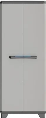 Image de Armoire de Rangement Haute KETER Linear, Noir/Gris, 68 x 39 x 173 cm, 3 Étagères Réglables, Cadenassable