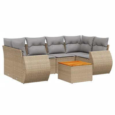 Produktbild von 7-tlg. Garten-Sofagarnitur mit Kissen Beige Poly Rattan