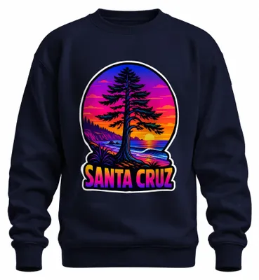 Zdjęcie produktu dla Bluza z kapturem, styl retro, motyw: plaża, surfing, zachód słońca, Kalifornia, kolor granatowy, rozmiar L