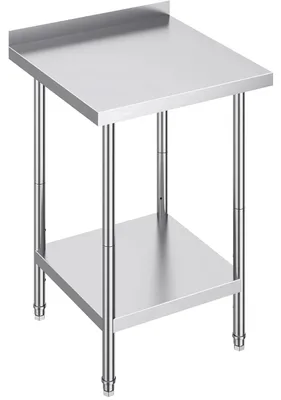 Image de Table de travail en acier inoxydable - Table de préparation de cuisine - 90 x 61 x 61 cm - Structure métallique - À monter - Acier inoxydable